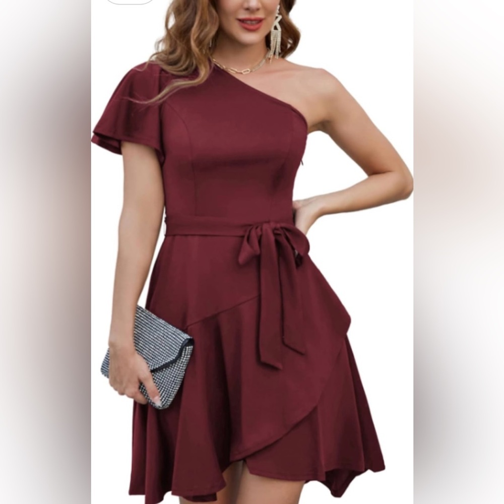 Grace Karin Burgundy Asymmetrical One Shoulder Cocktail Dress sz XL